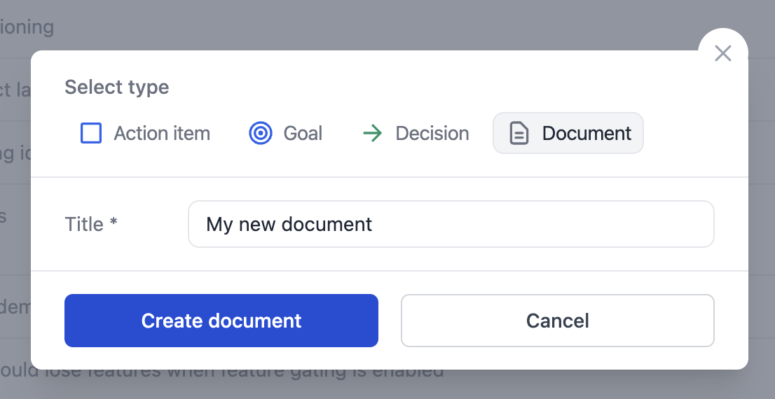 Create document dialog